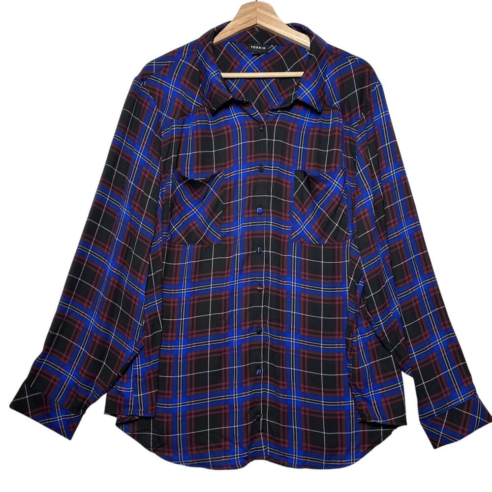 Torrid Harper Plaid Button Front Blouse Red Blue Black Long Sleeve Work Top 3X